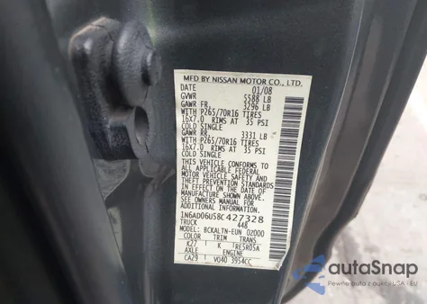 2008 Nissan Frontier Se z USA, uszkodzony, nr VIN 1N6AD06U58C427328